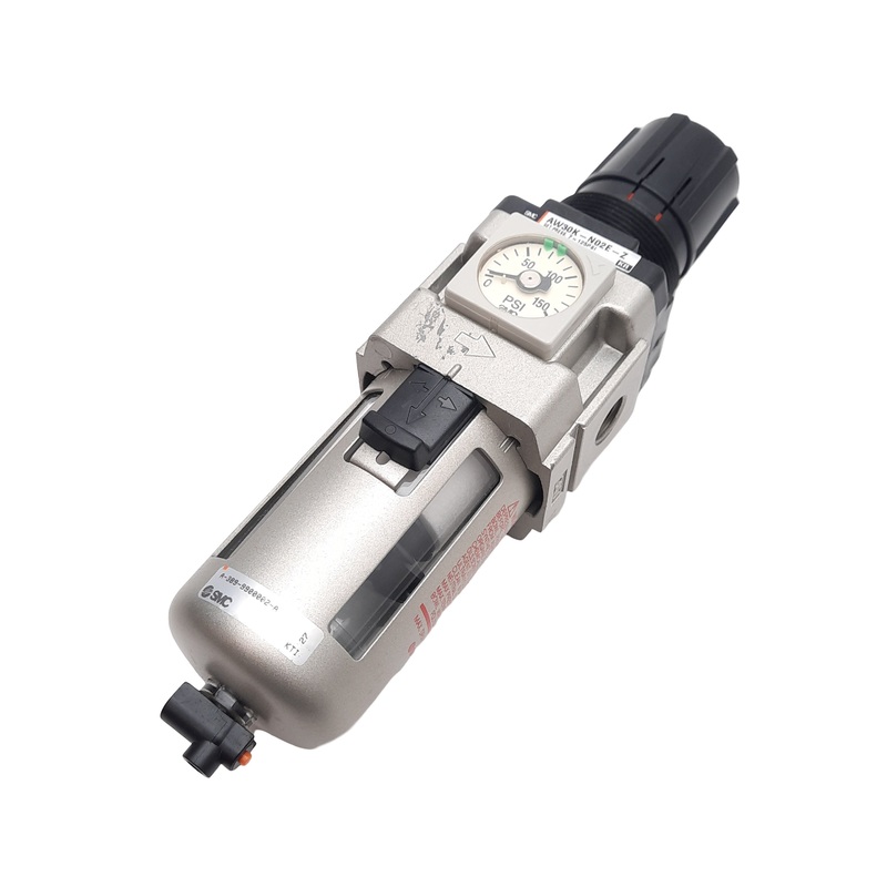 Used SMC AW30K-N02E-Z Pneumatic Filter Regulator, 5m Filtration, 1/4in NPT, 7-125PSI