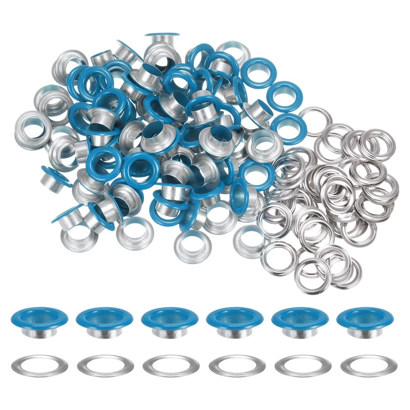 100PCS Grommets Eyelets 2/5 Inch (10mm) ID Hole Metal Self Backing Eyelet with Washers for Shoes Leather Bead Cores Canvas Tag, Blue
