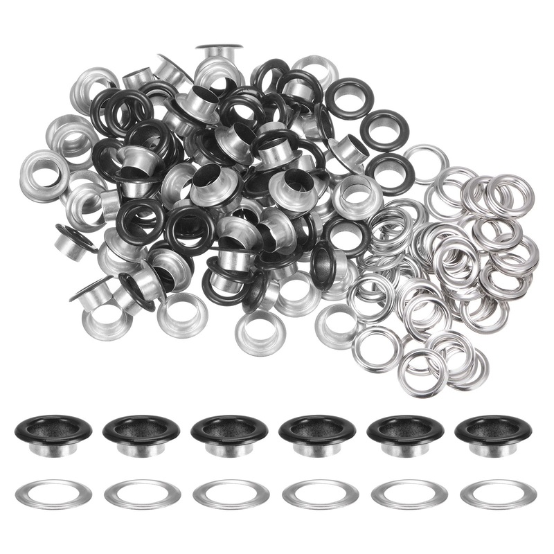 100PCS Grommets Eyelets 2/5 Inch (10mm) ID Hole Metal Self Backing Eyelet with Washers for Shoes Leather Bead Cores Canvas Tag, Black
