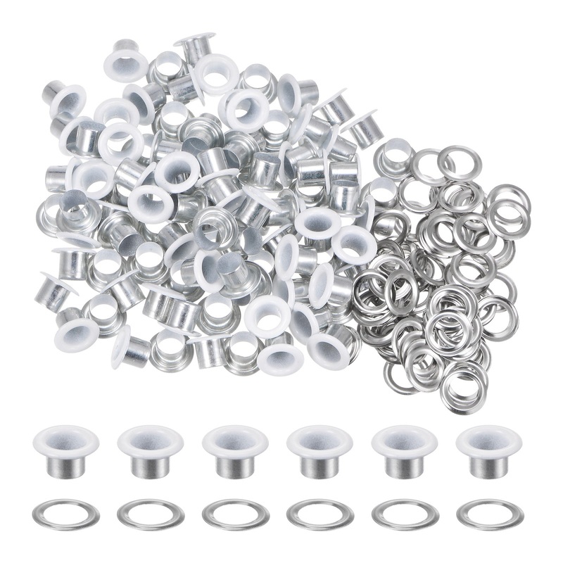 100PCS Grommets Eyelets 1/4 Inch (6mm) ID Hole Metal Self Backing Eyelet with Washers for Shoes Leather Bead Cores Canvas Tag, White