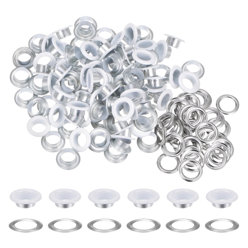 100PCS Grommets Eyelets 2/5 Inch (10mm) ID Hole Metal Self Backing Eyelet with Washers for Shoes Leather Bead Cores Canvas Tag, White