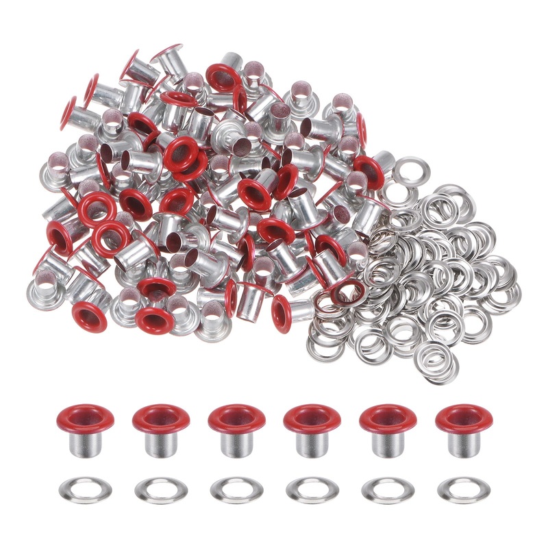 100PCS Grommets Eyelets 1/6 Inch (4mm) ID Hole Metal Self Backing Eyelet with Washers for Shoes Leather Bead Cores Canvas Tag, Red