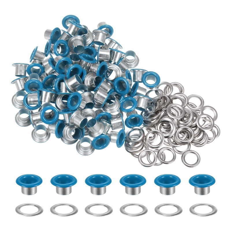 100PCS Grommets Eyelets 1/4 Inch (6mm) ID Hole Metal Self Backing Eyelet with Washers for Shoes Leather Bead Cores Canvas Tag, Blue