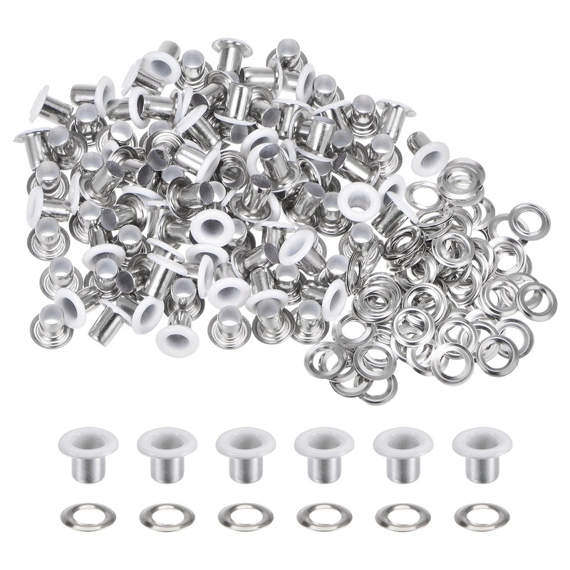 100PCS Grommets Eyelets 1/6 Inch (4mm) ID Hole Metal Self Backing Eyelet with Washers for Shoes Leather Bead Cores Canvas Tag, White