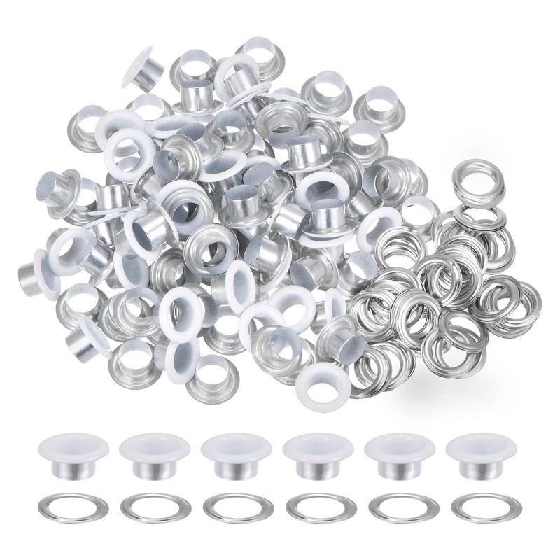 100PCS Grommets Eyelets 3/10 Inch (8mm) ID Hole Metal Self Backing Eyelet with Washers for Shoes Leather Bead Cores Canvas Tag, White
